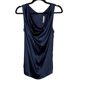 State Of Womens XSmall XS Navy Blue Silk Cowl Neck Sleeveless Blouse Tank Top